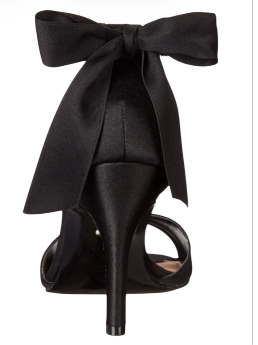Nina Black Satin Rhinestone Strap Bow Tie Back Heels Size 8 1/2 - Picture 4 of 11